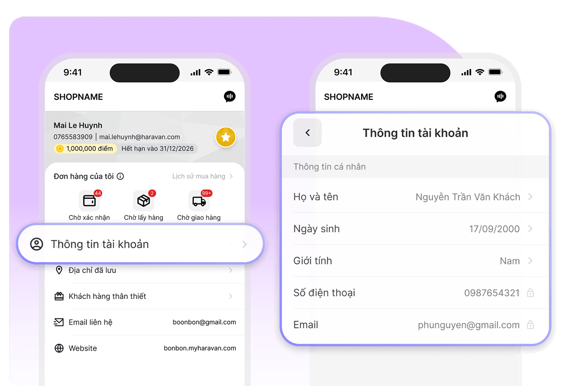 Cập nhật thông tin cá nhân và địa chỉ linh hoạt